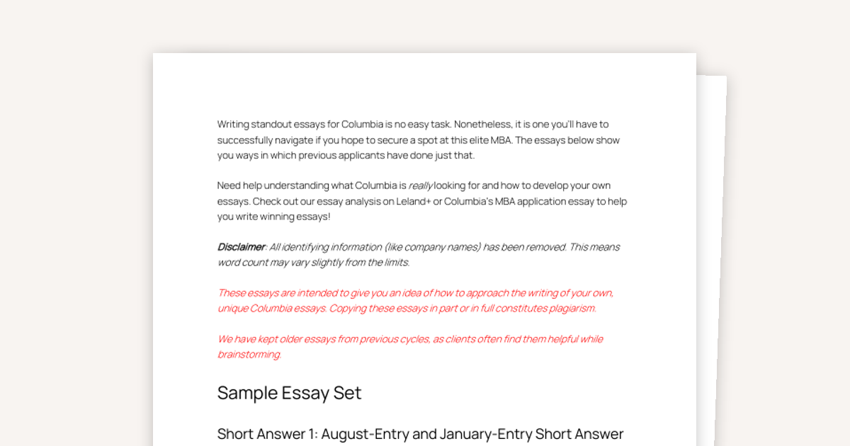 Sample Columbia Business School Essays