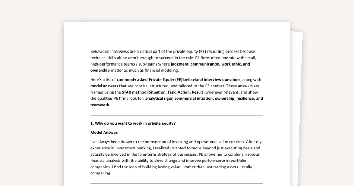 Crushing PE Behavioural Interviews