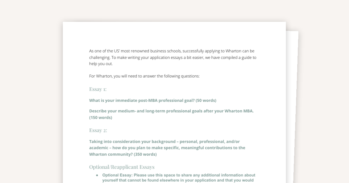 2026-2027 Wharton MBA Essay Brainstorm Exercise
