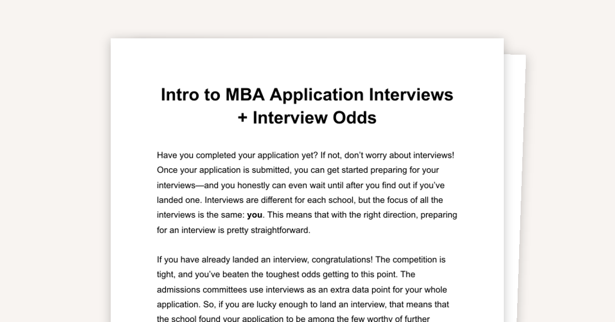 Intro to MBA Application Interviews + Interview Odds