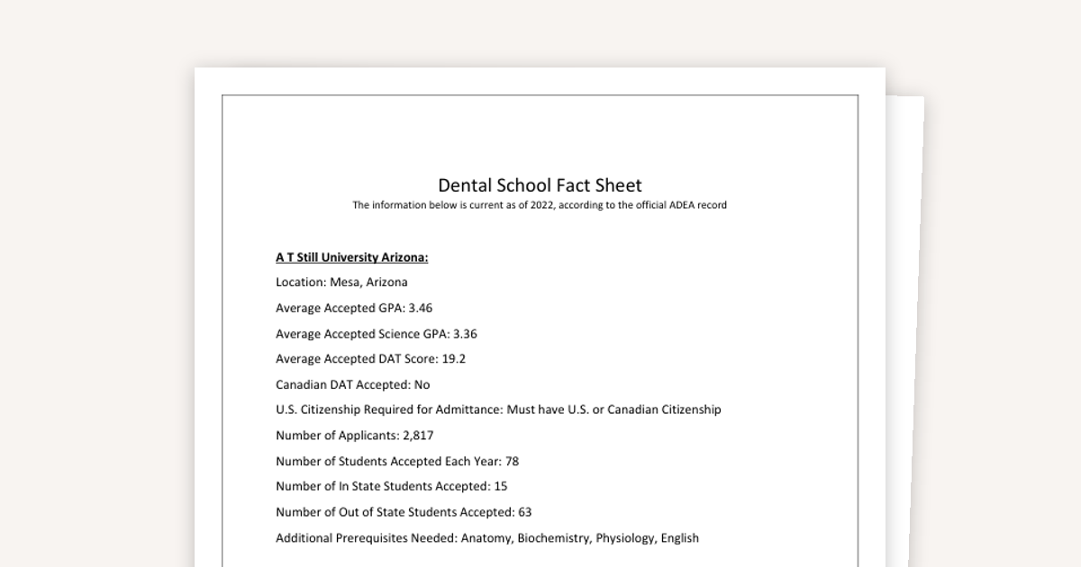 The Ultimate Dental School Fact Sheet