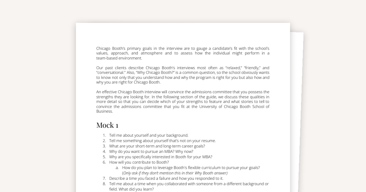 REAL Chicago Booth MBA Interview Mocks