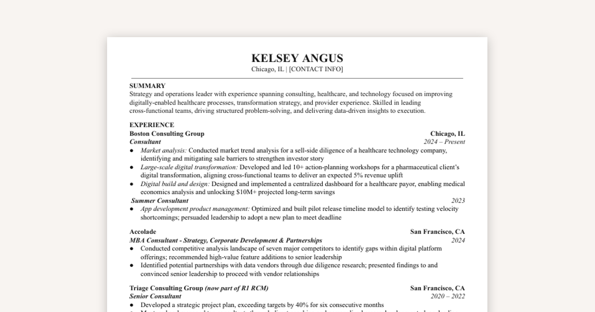 Post-Consulting Resume