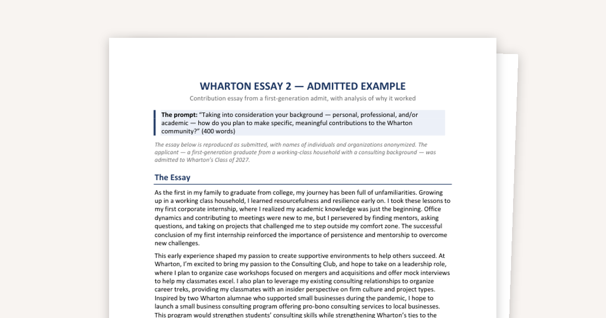 Wharton Essay 2 — Contribution (First-Gen Background)