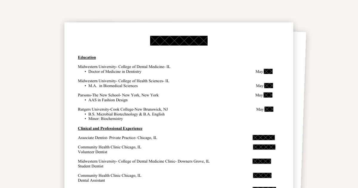 From Fashion to Endodontics: The Dental Residency Sample CV