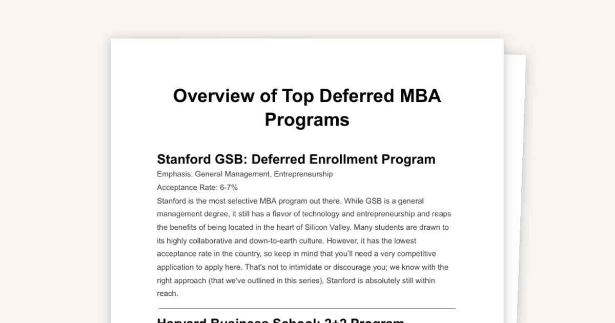 Overview of Top Deferred MBA Programs