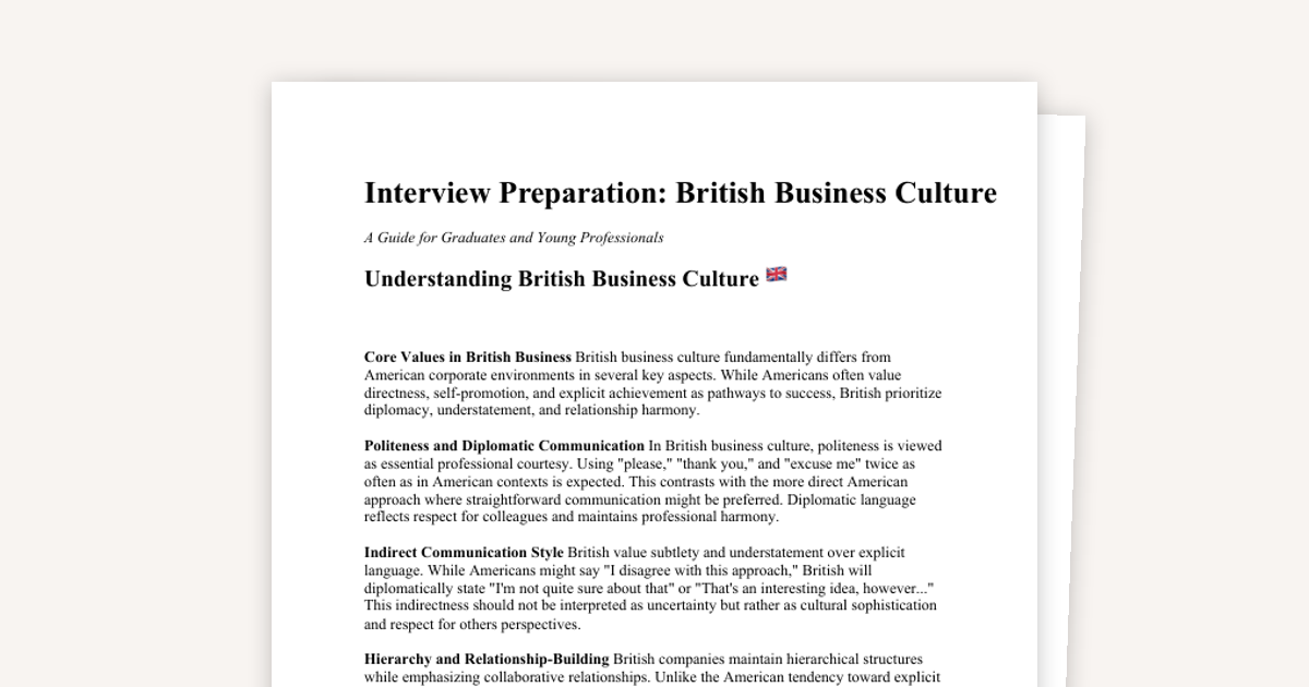 Interview Preparation: British Business Culture