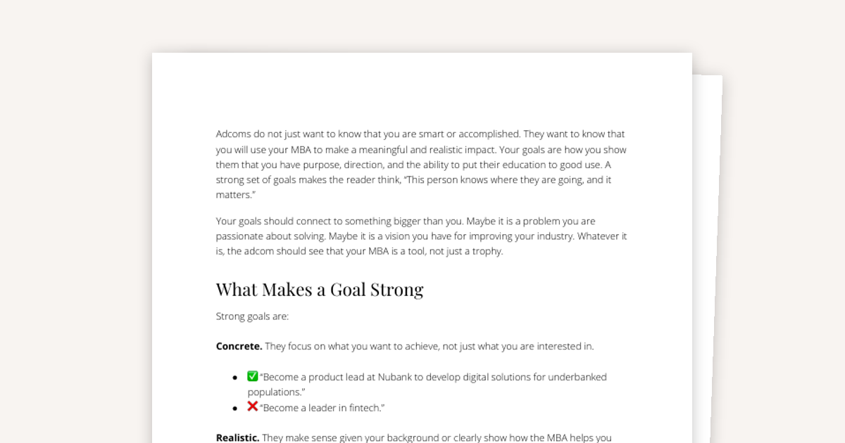 MBA Goals Planning Exercise