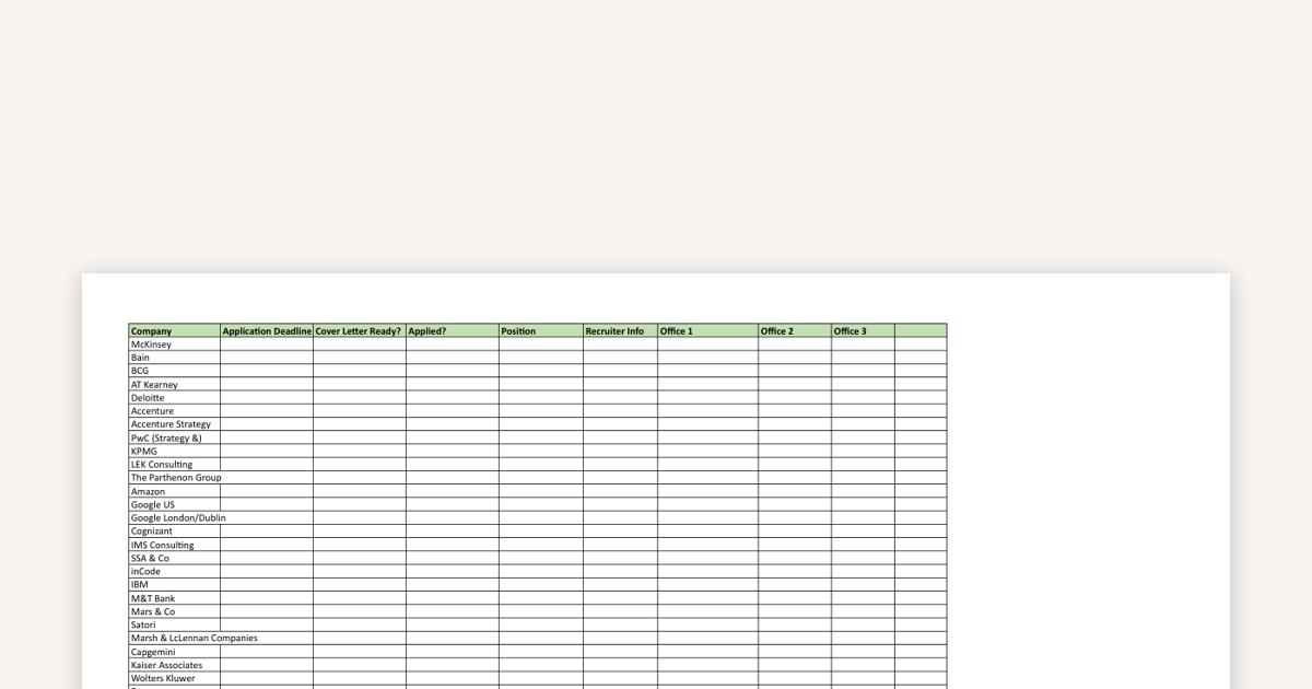 Consulting Application Tracker: MBB & More