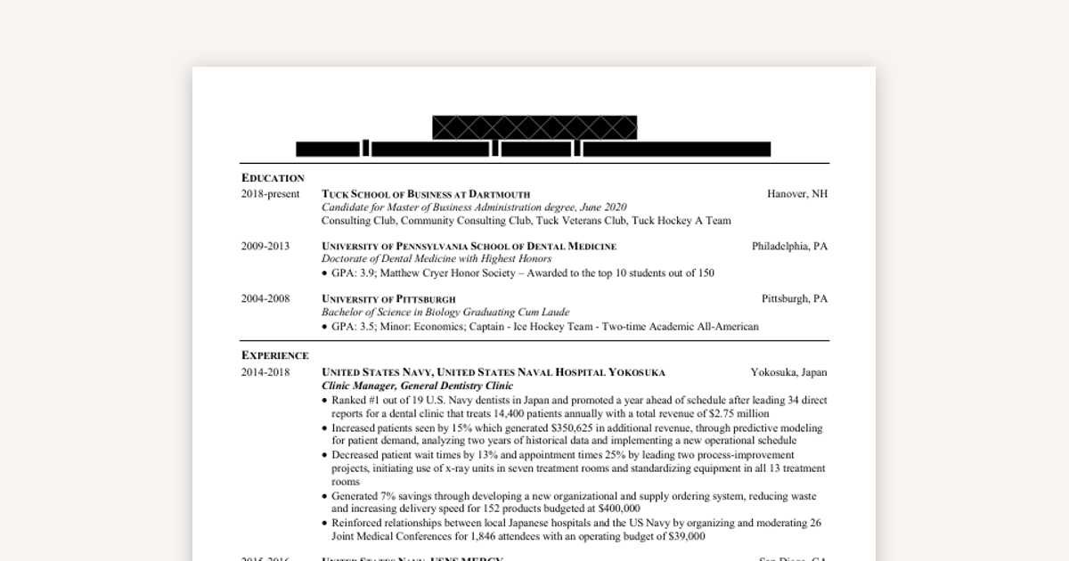 Resume Example for Consulting Roles at BCG, Bain, McKinsey & More