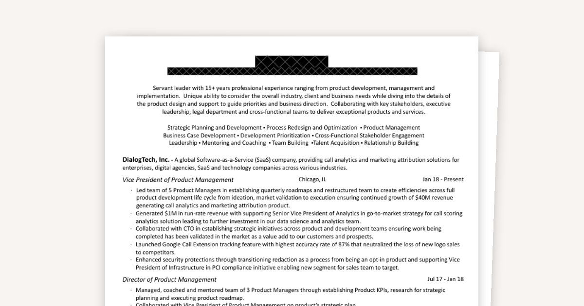 Senior Product Manager Resume Example