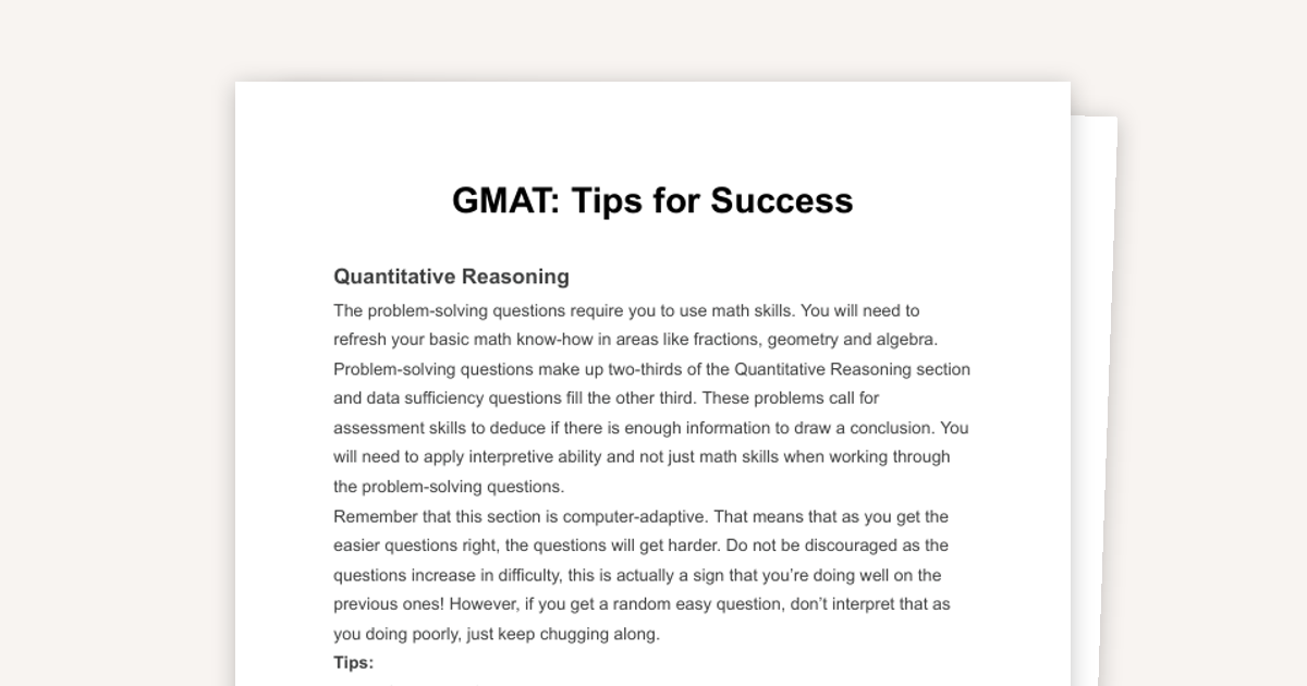 GMAT: Tips for Success