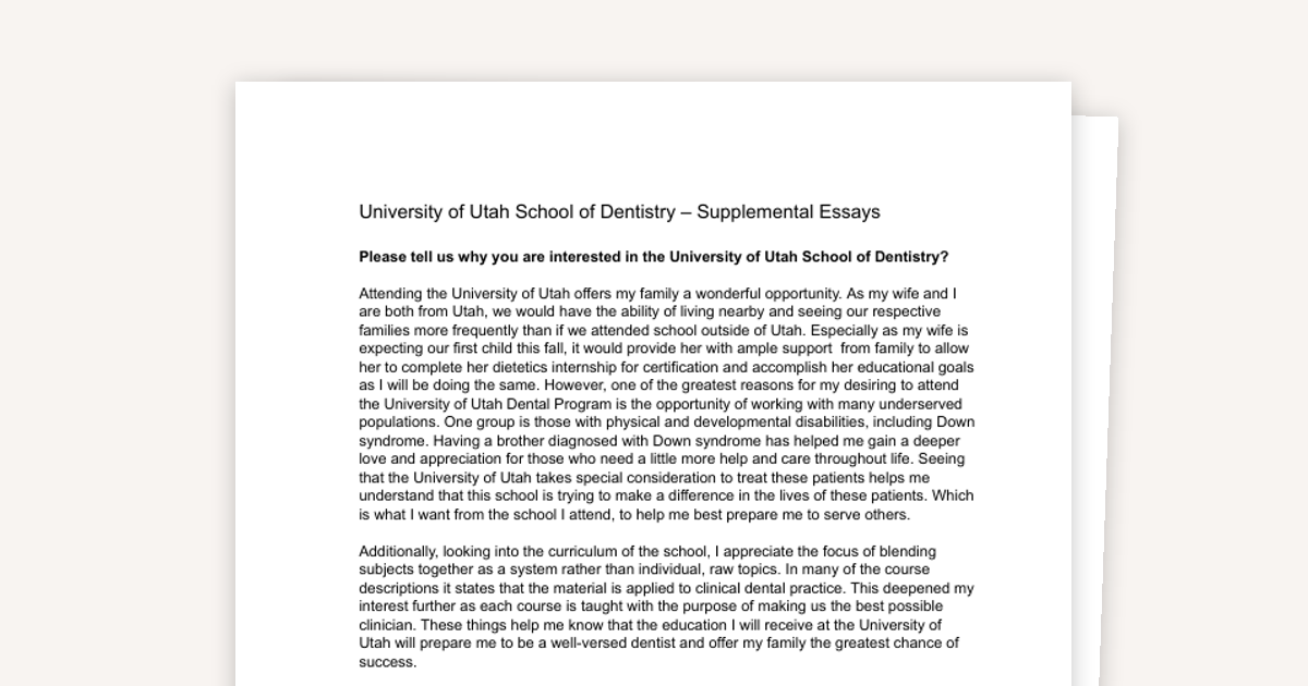 University of Utah Dental School Essays