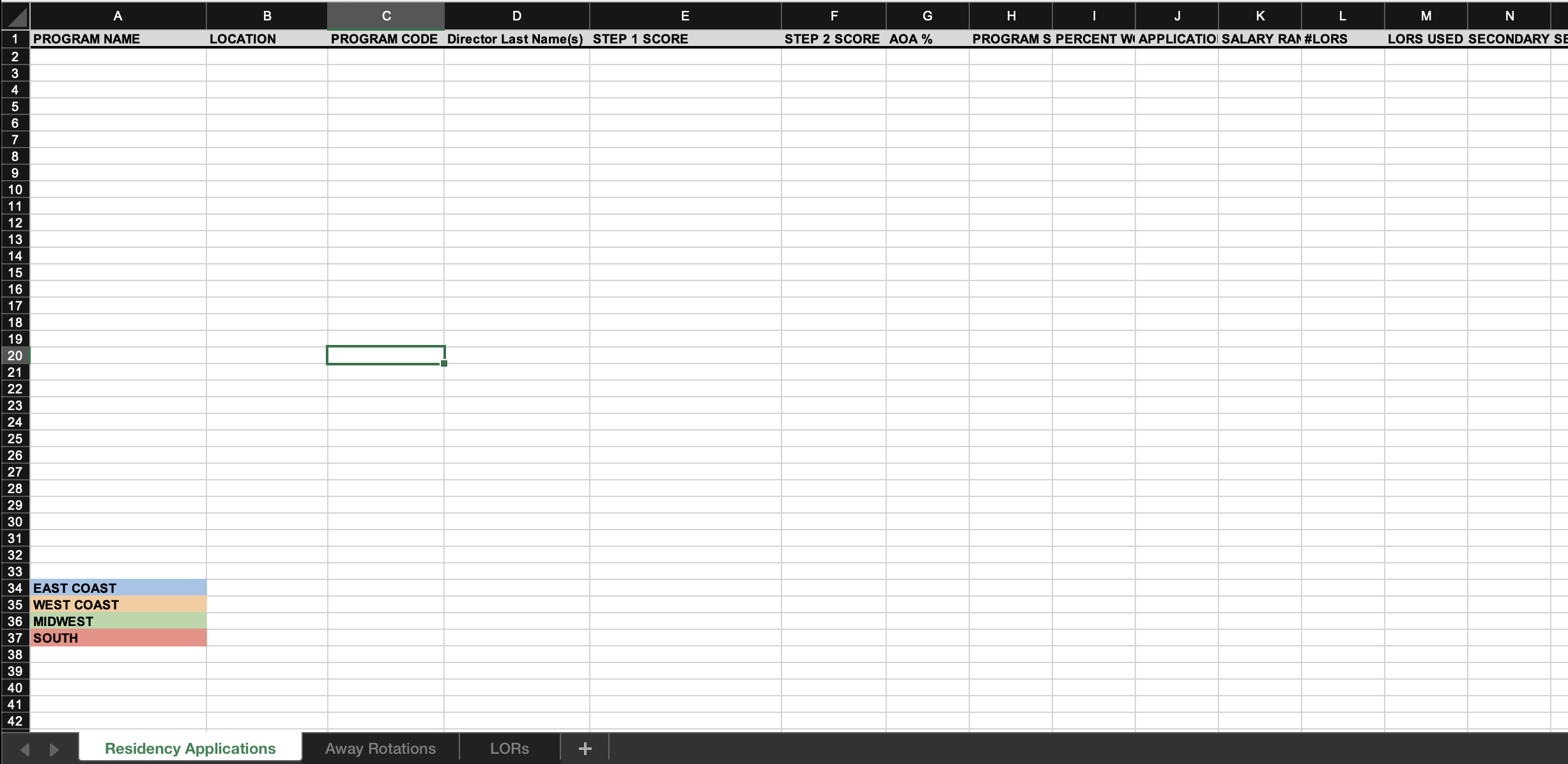 Residency Application Tracker Template