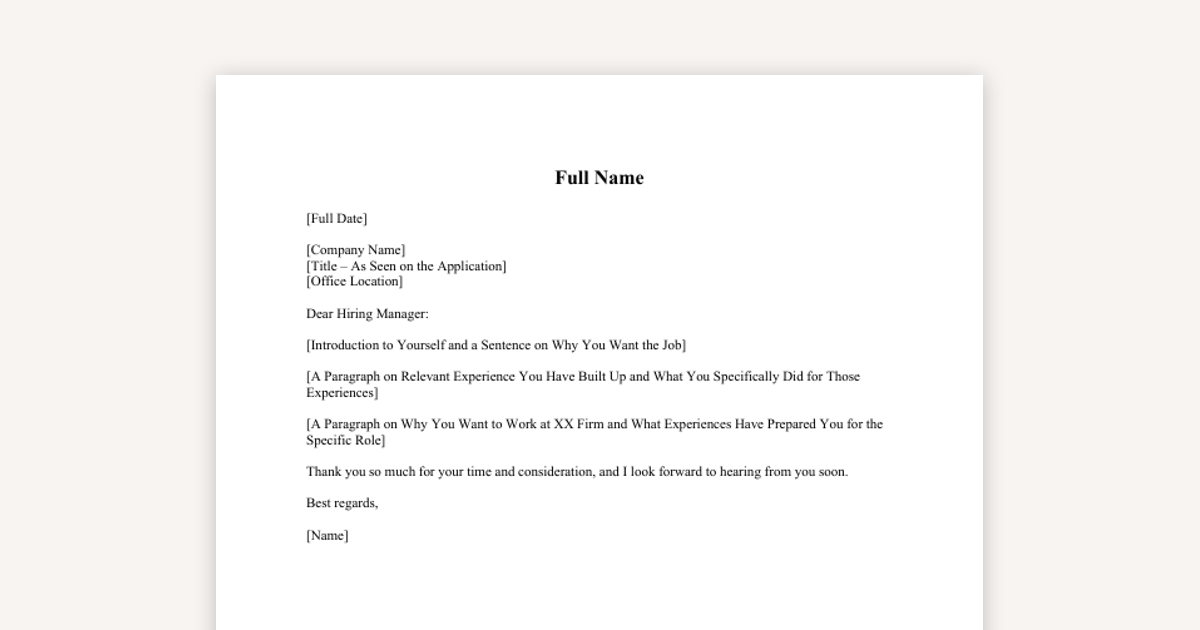 Investment Banking Cover Letter Template