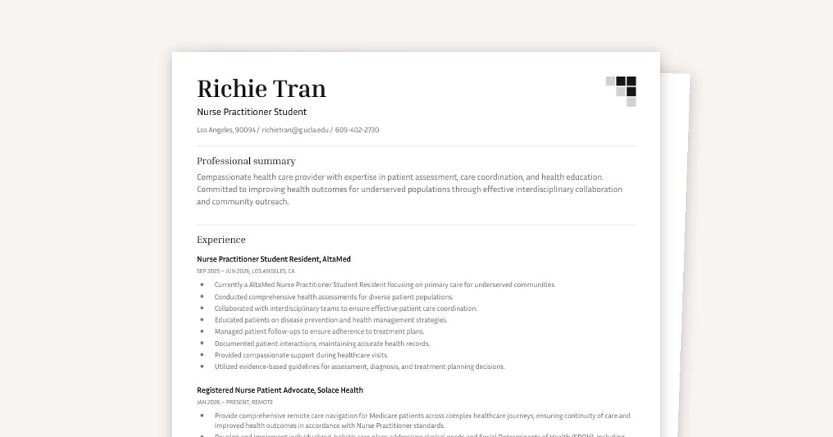 Resume Example for Nurses and NP's