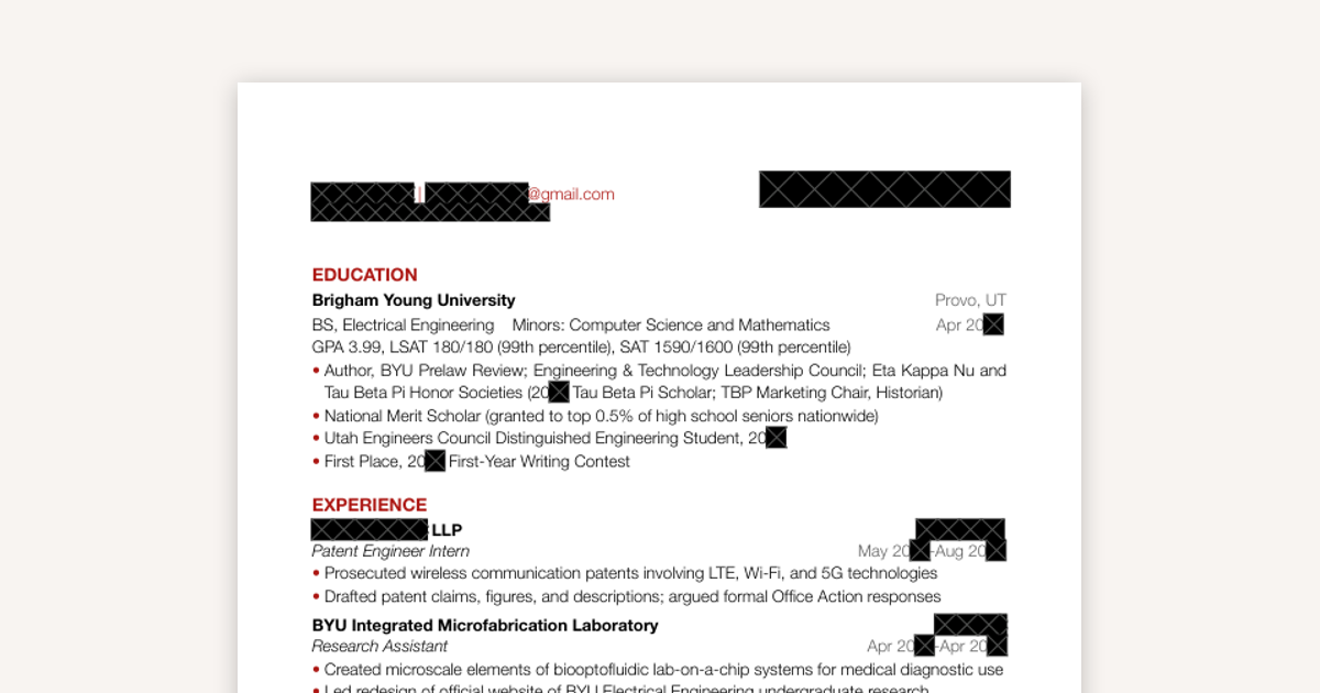 Harvard/Yale/Stanford Admit with STEM Background — Resume