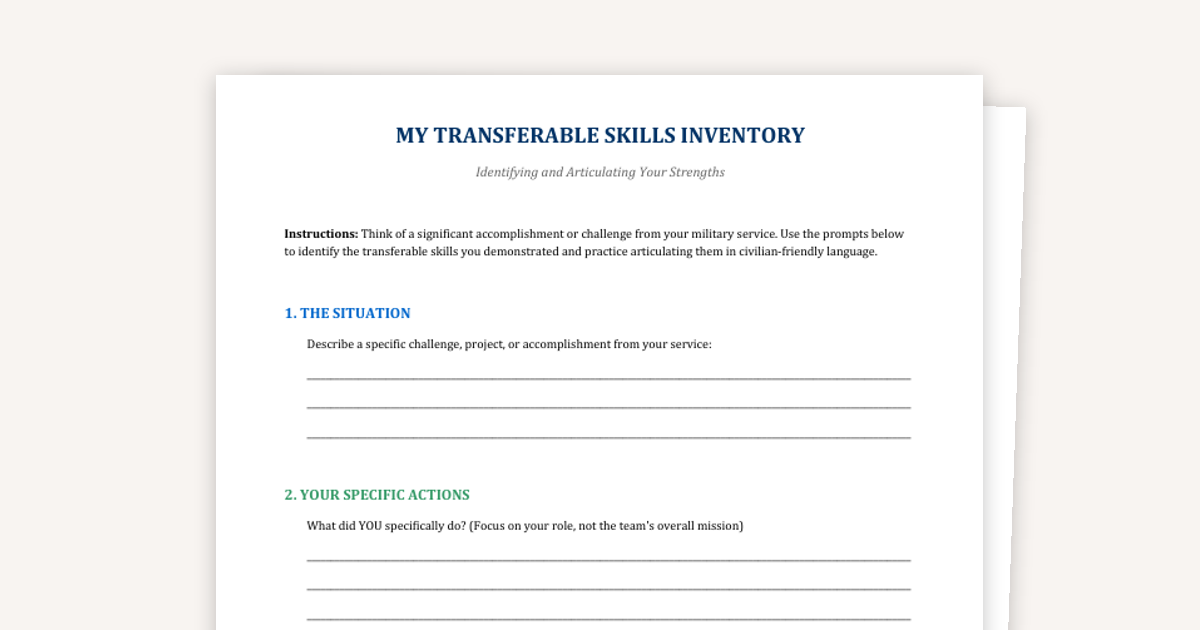 Military Transition - Transferable Skills Inventory
