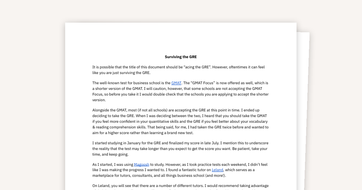 GSB/HBS Admit on Surviving the GRE