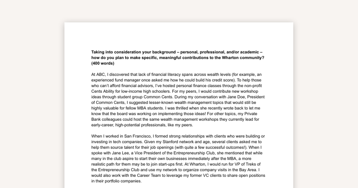 Wharton Contribution Essay – Financial Literacy, Entrepreneurship, and DEI