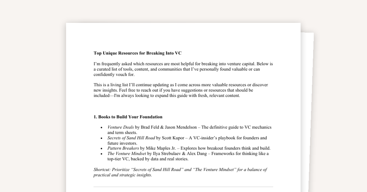 Top Unique Resources to Break into VC