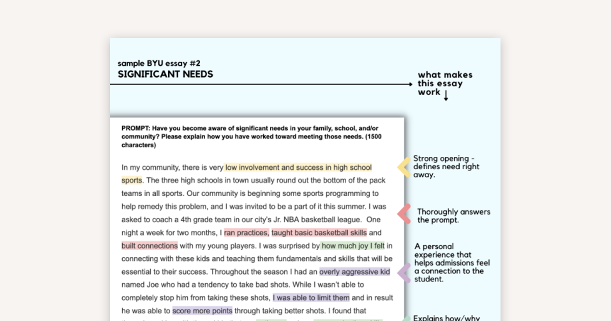 BYU "Significant Needs in the Community" Example Essay - Coaching