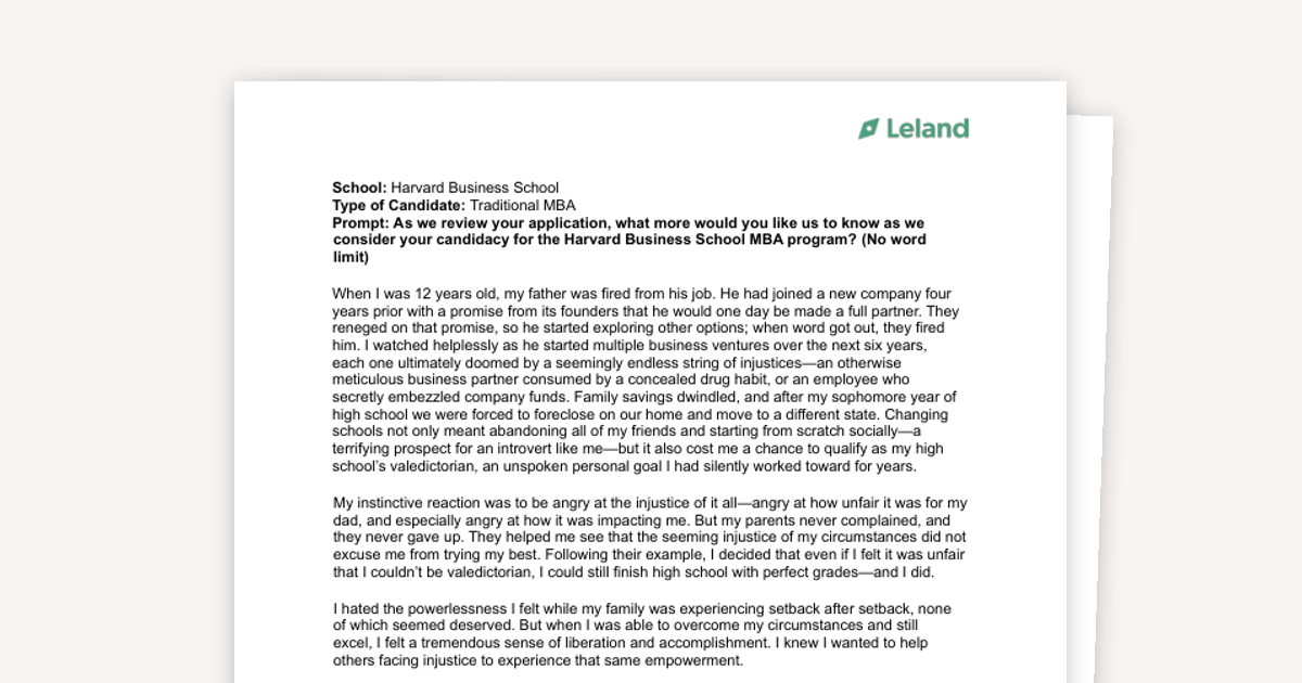 A Different Take on the HBS "What Else?" Essay