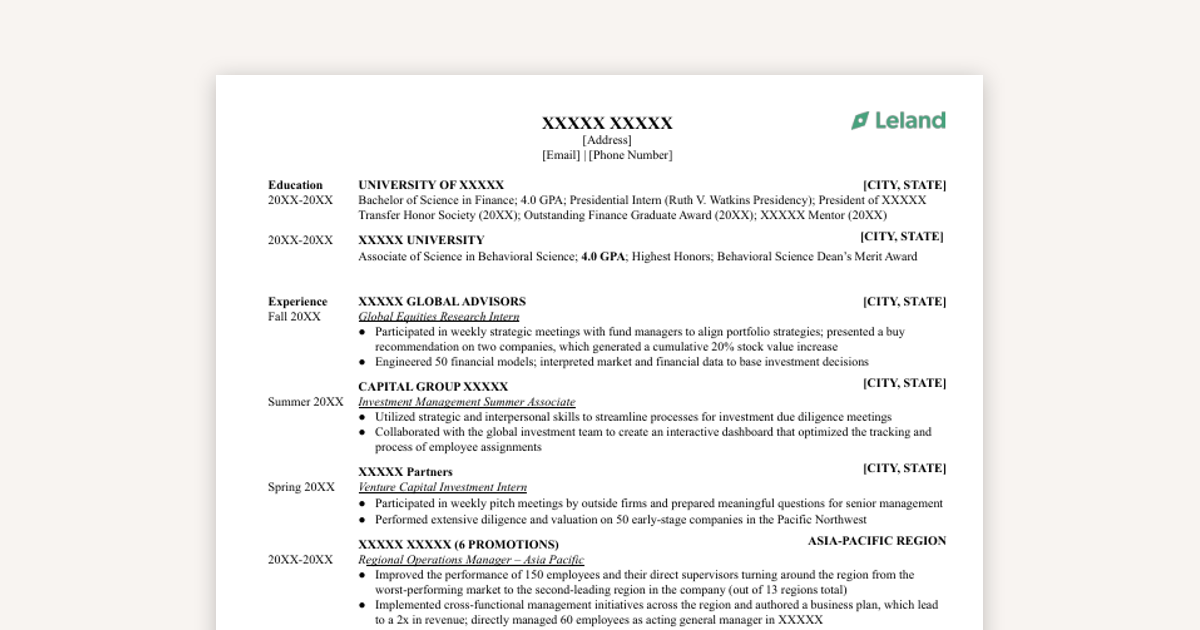 Example Resume: Background in Investment, VC, and BizOps
