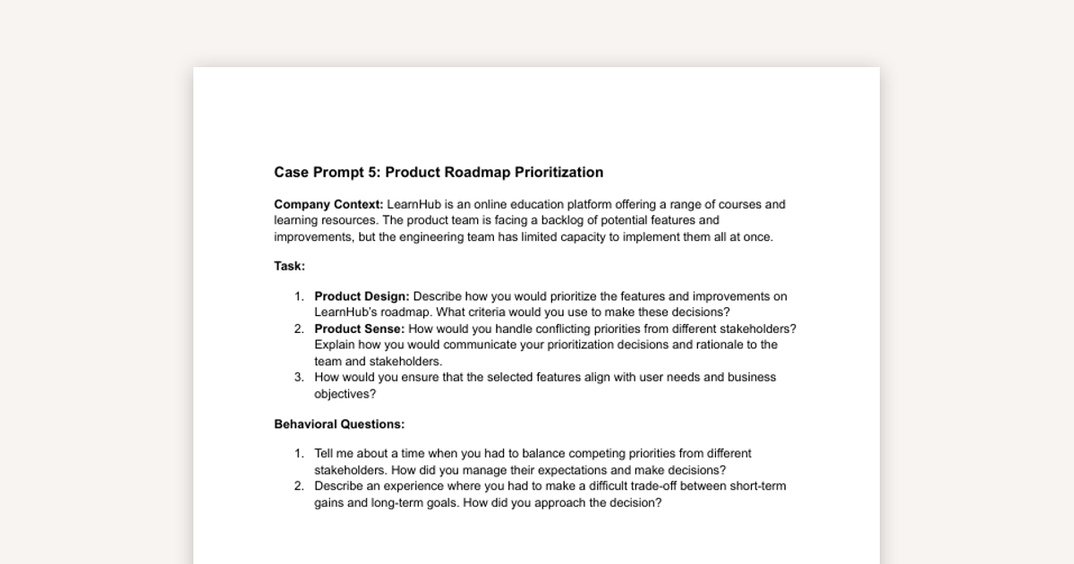 Product Roadmap Prioritization: Case Interview