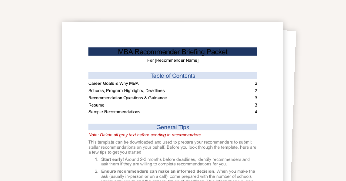 MBA Recommender Briefing Packet