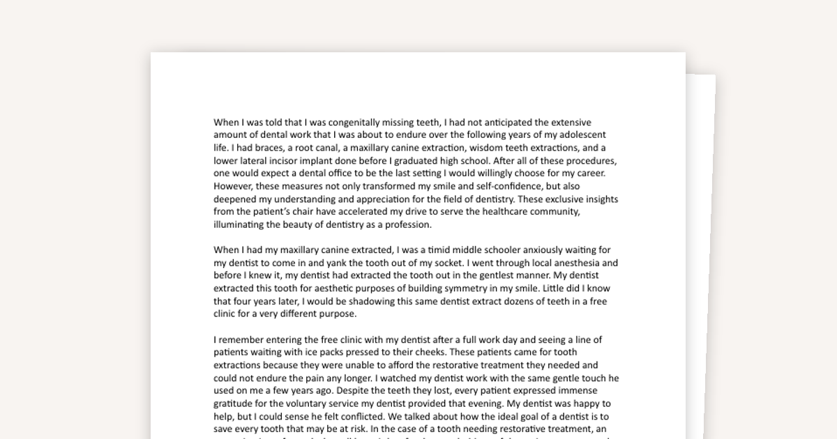 Harvard Dental School: Personal Statement Example