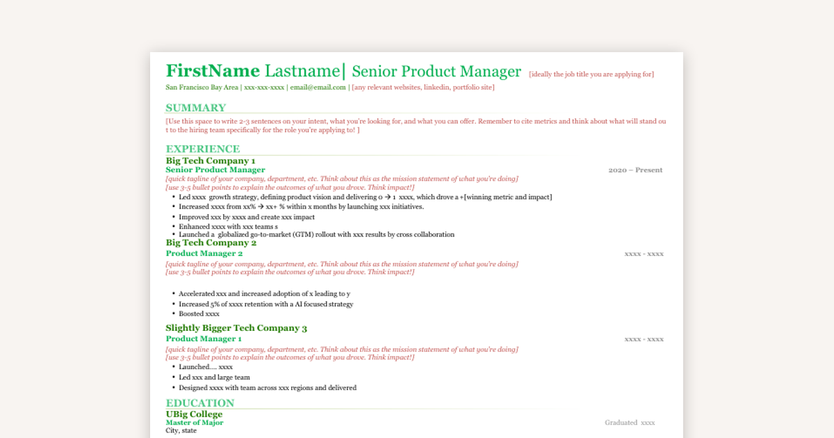 The Winning PM Resume Template