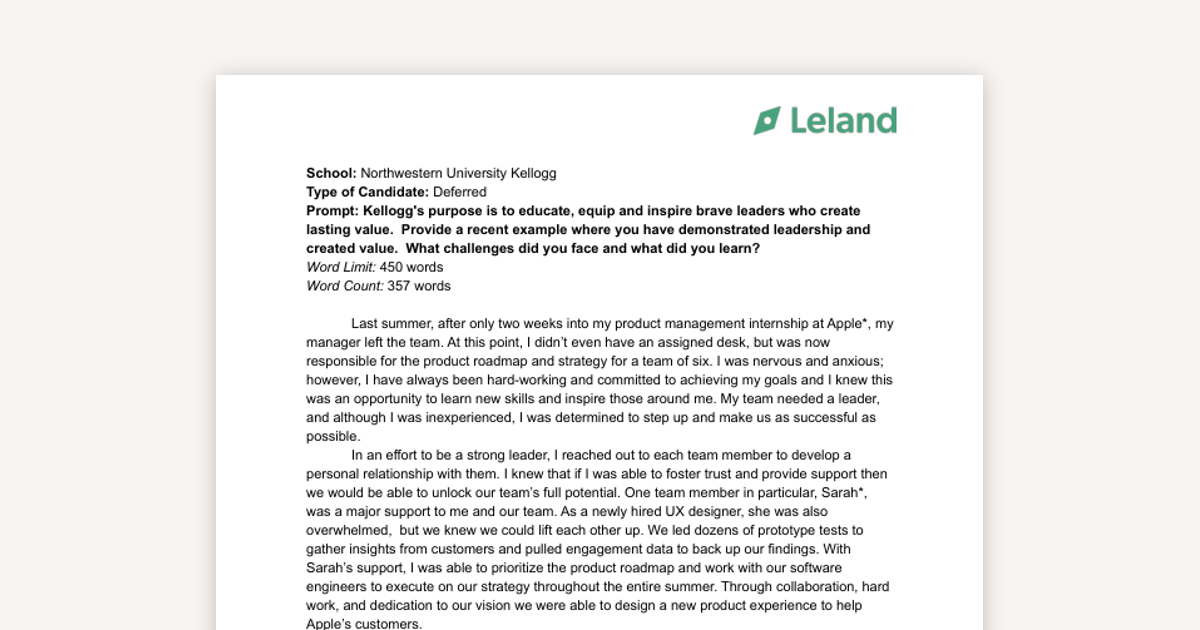 Example of a Winning Kellogg Personal Statement - Leadership Amidst Uncertainty