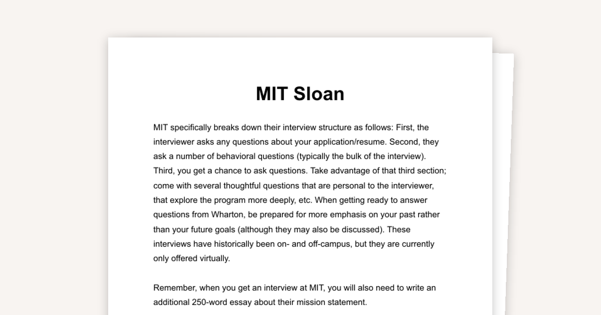 MIT Sloan: Interview Tips