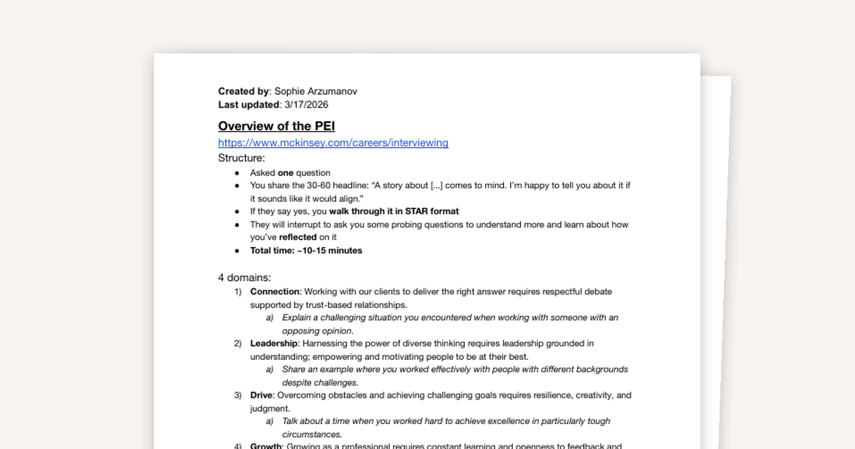 McKinsey PEI - REAL EXAMPLES AND TEMPLATE