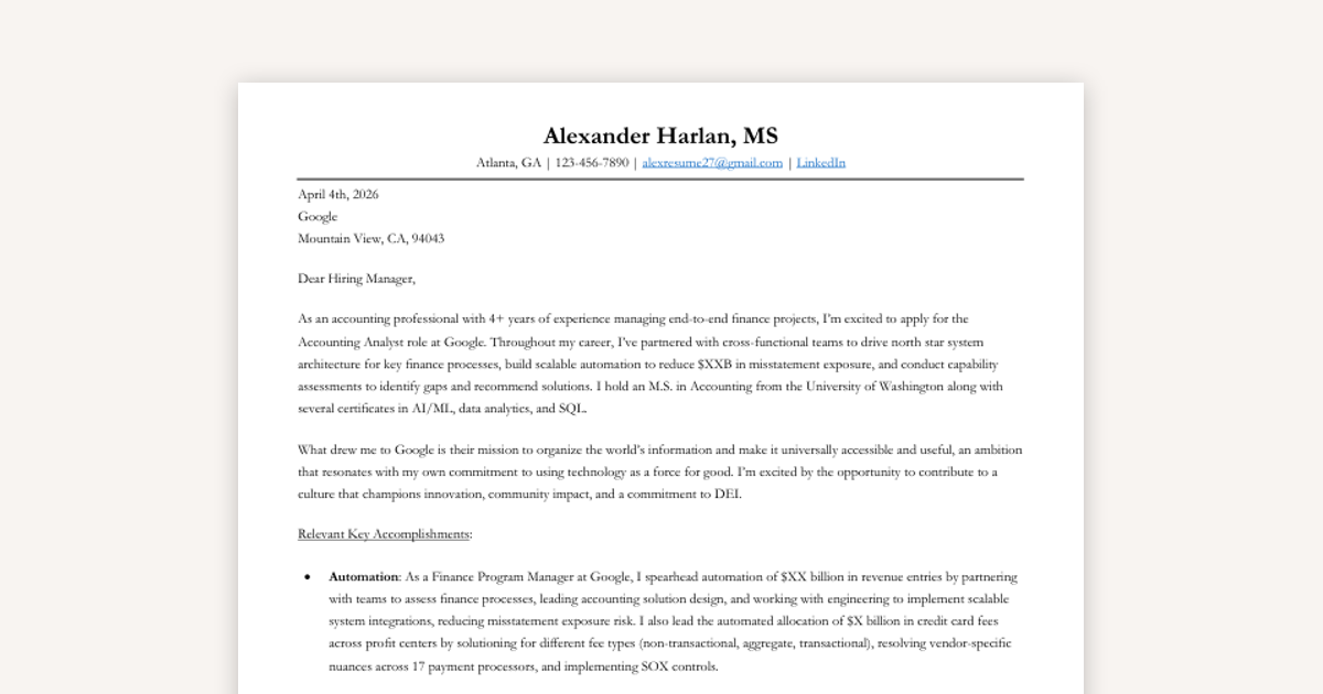Cover Letter Template | Landed me a Role at Google