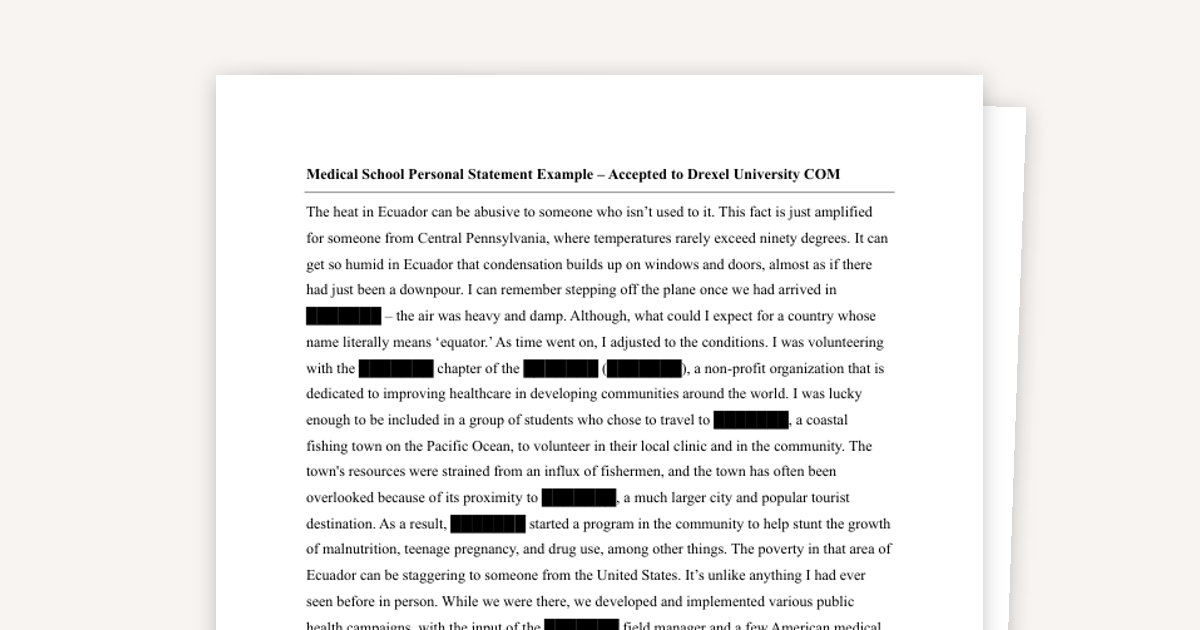 Med School Personal Statement: Drexel University College of Medicine