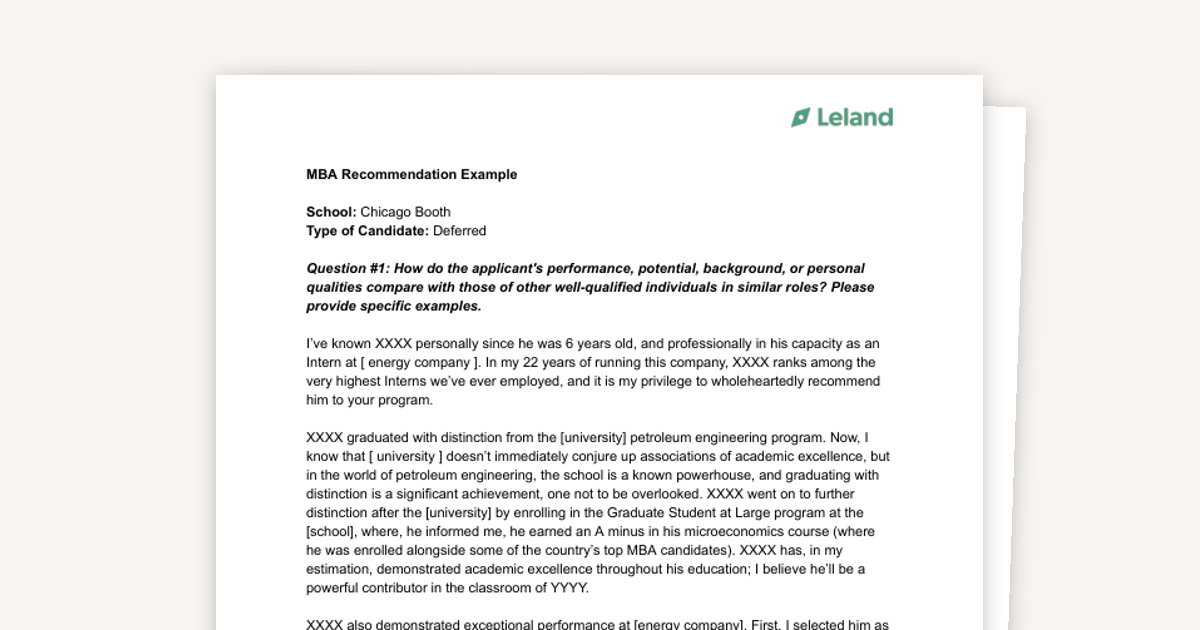 Sample Letter of Recommendation (Chicago Booth)