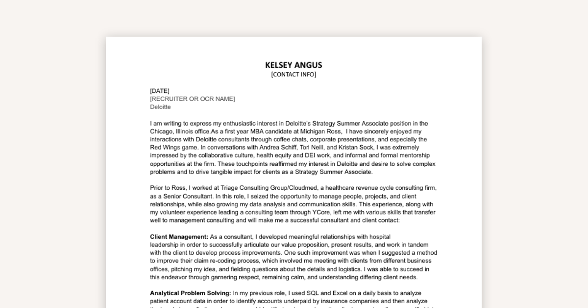 Deloitte Cover Letter