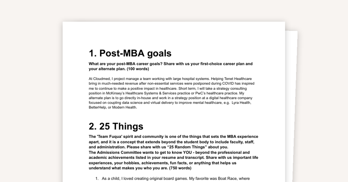 Fuqua Essays