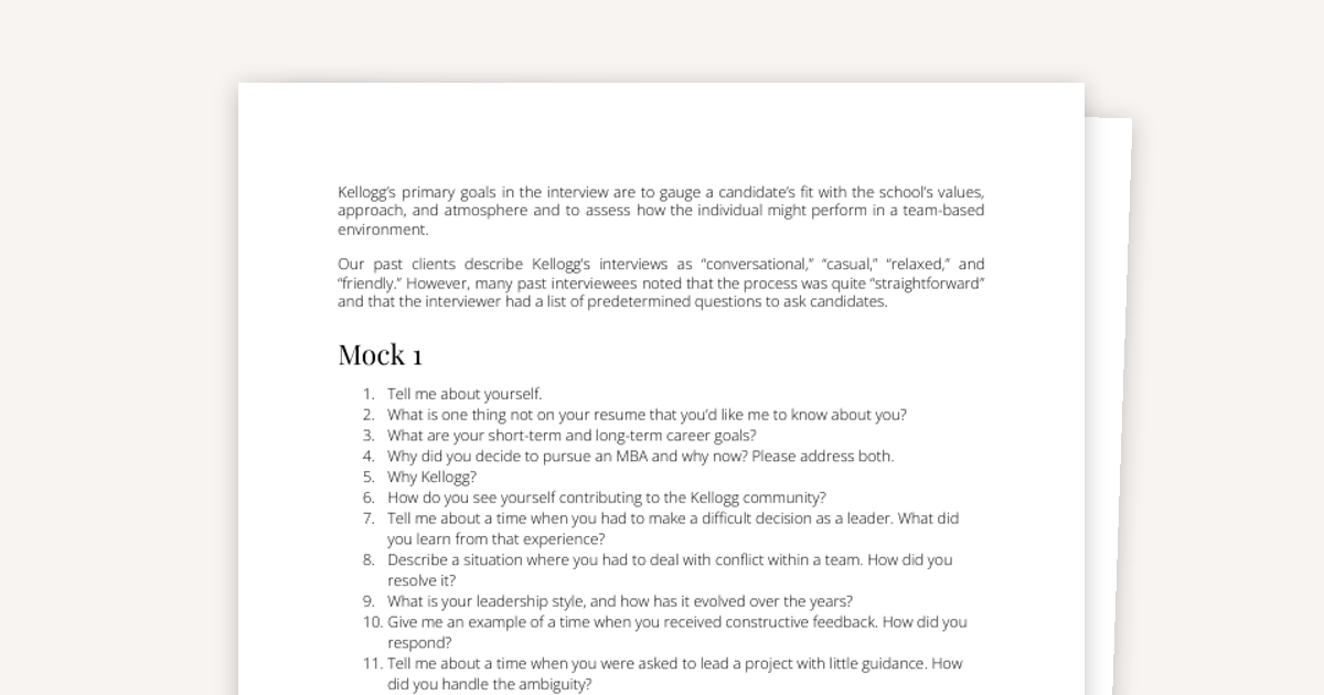 REAL Kellogg MBA Interview Mocks