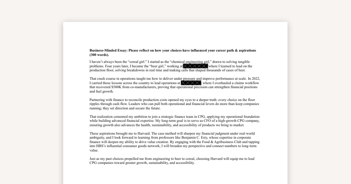 Harvard Essay 1 Example