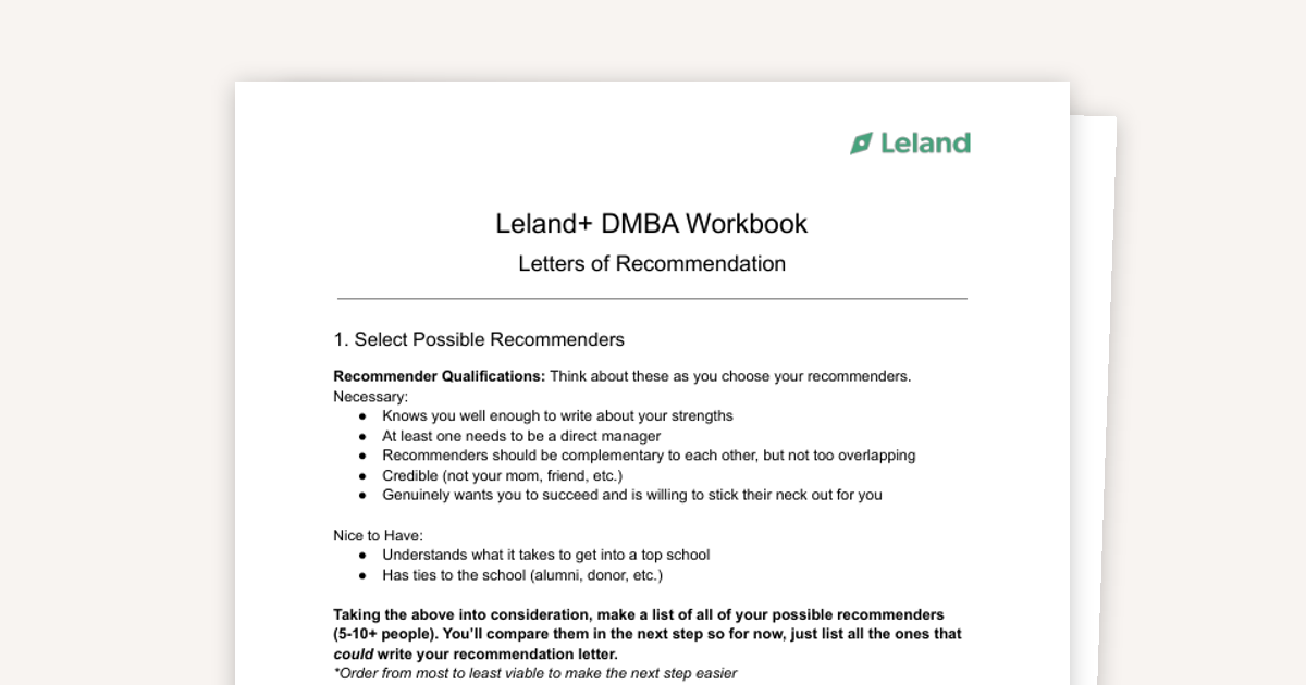 DMBA Workbook: Letters of Rec