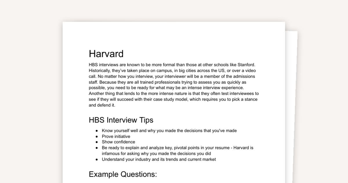 Harvard Business School: Interview Tips