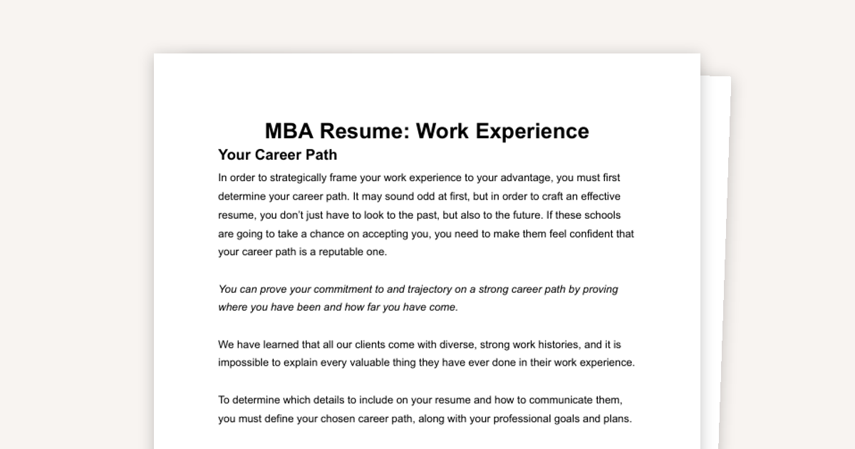 MBA Resume: Work Experience