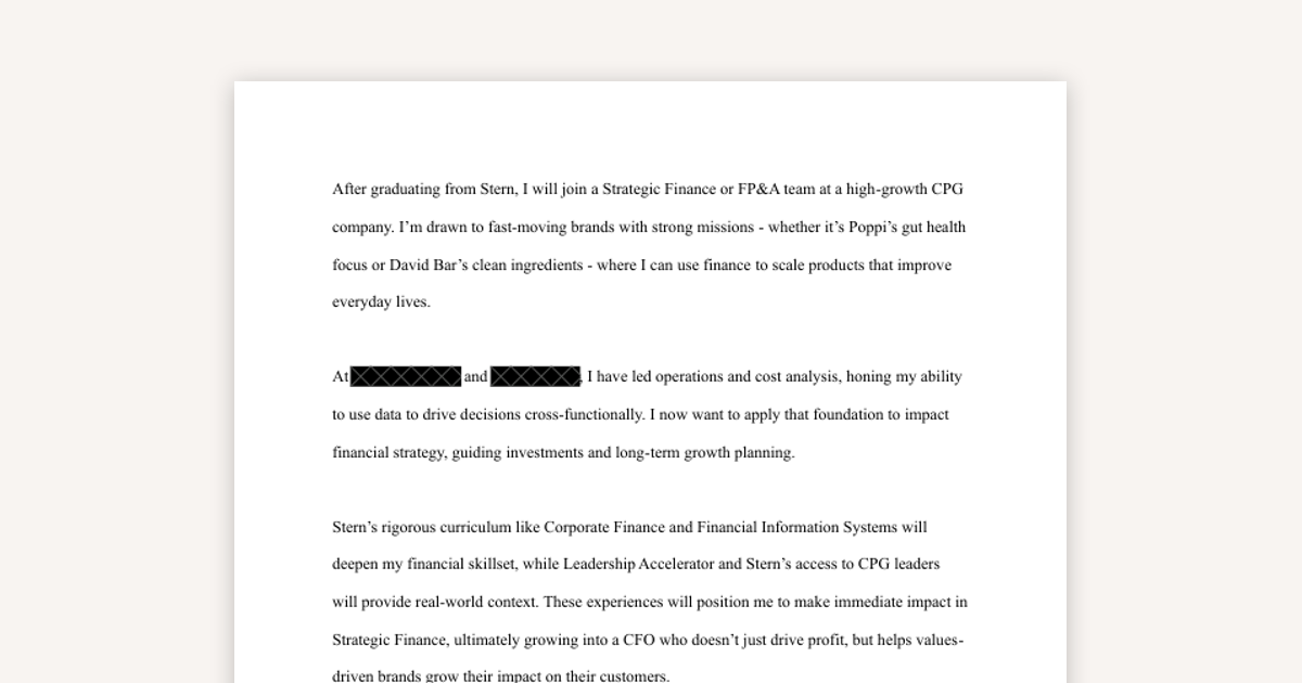 NYU Stern Short Answer Example (Accepted with Full Ride)